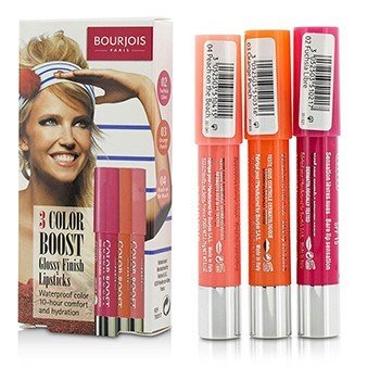 3 Color Boost Glossy Finish Lipsticks SPF 15 Set: 3x Lipstick - #02 Fuchsia Libre, #03 Orange Punch, #04 Peach on the Beach