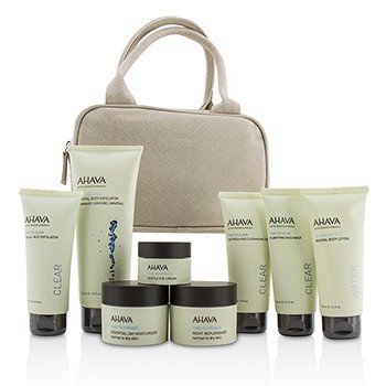 Essential Beauty Case: Body Exfoliator+Body Lotion+Cleanser+Facial Exfoliator+Mask+Day Cream+Night Cream+Eye Cream+Beige Bag