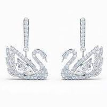 Swarovski Dancing Swan drop earrings Swan 5514420 - White, Rhodium plated