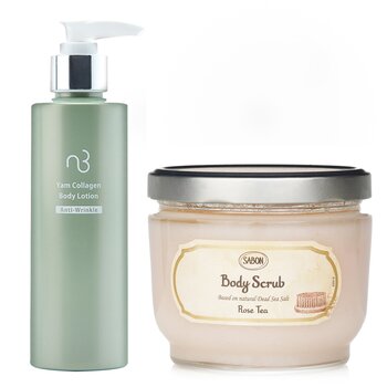 Sabão Sabon Body Scrub - Rose Tea  X Natural Beauty Yam Collagen Body Lotion